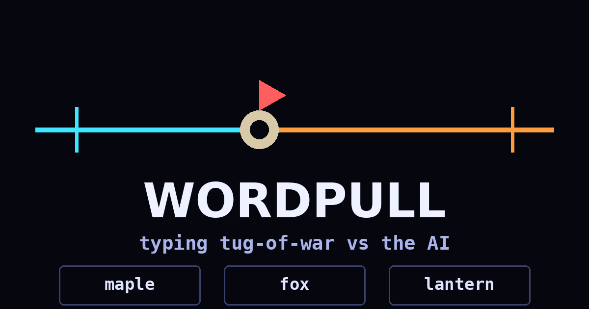 Wordpull: a tug-of-war rope with word cards below it
